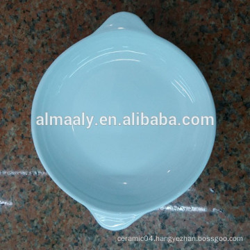 high white ceramic deep plate with handle for star hotel